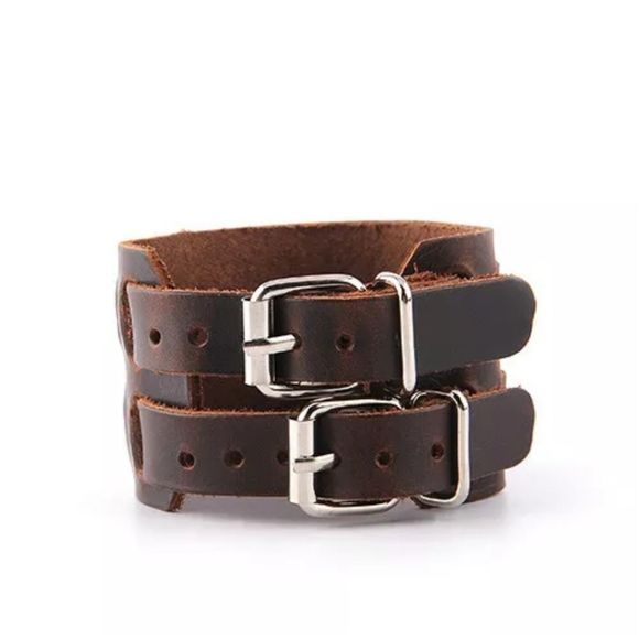 Wide Leather Belt Strap Buckle Adjustable Cuff - Picture 5 of 10